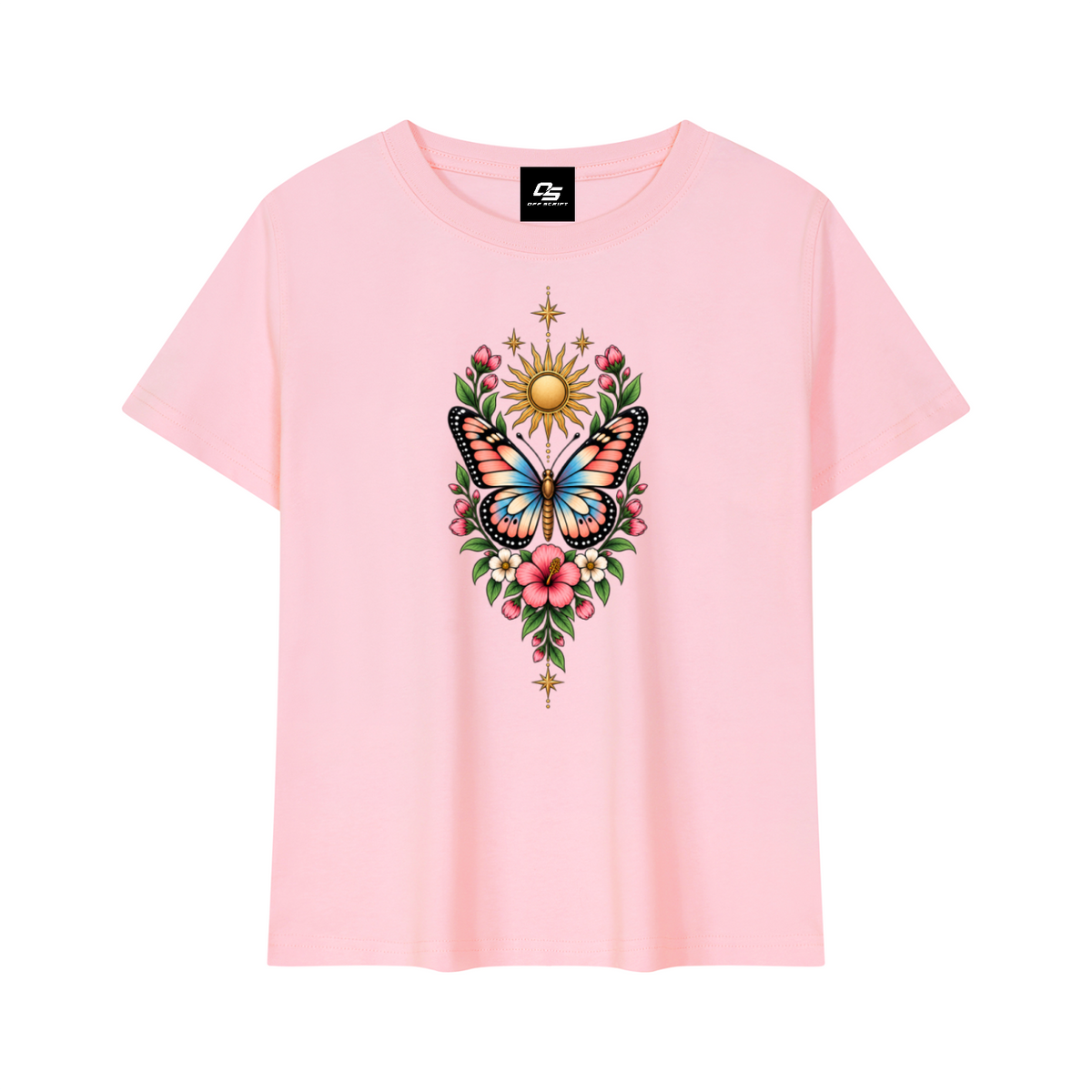 Women's Celestial Butterfly Quick-Dry Baby T-Shirt V2 in Pink - front mockup