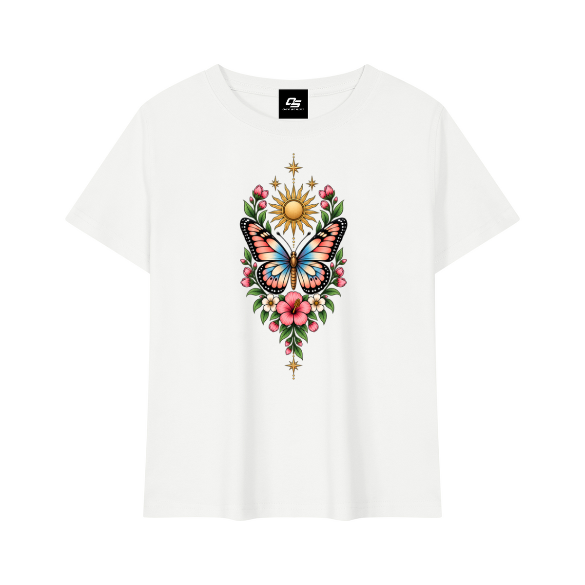 Women's Celestial Butterfly Quick-Dry Baby T-Shirt V2 in White - front mockup